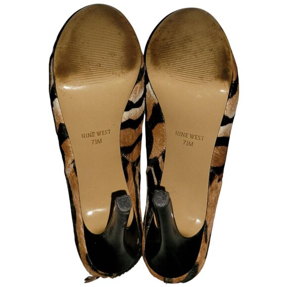 Nine West Heels - Cowhide Leather - Leopard Print Booties 7.5 - Picture 6 of 8